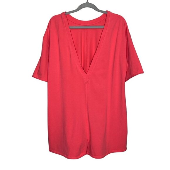 🆕  Free People Movement Hot Shot Tee Romper In Electric Sunset Neon Pink/Coral - Picture 5 of 12